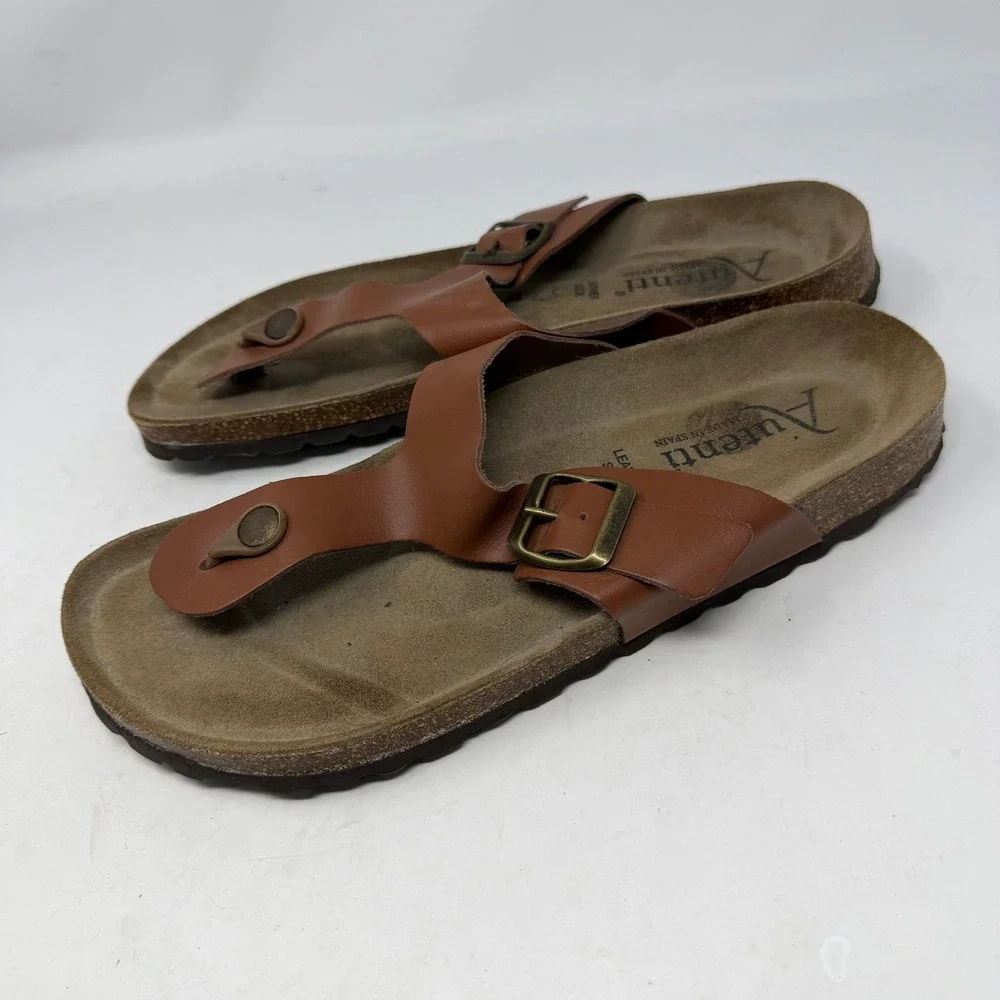 Autenti Sandals Mens 42 Brown Excellent Cork Footbed Thong Buckle Slides Spain‎